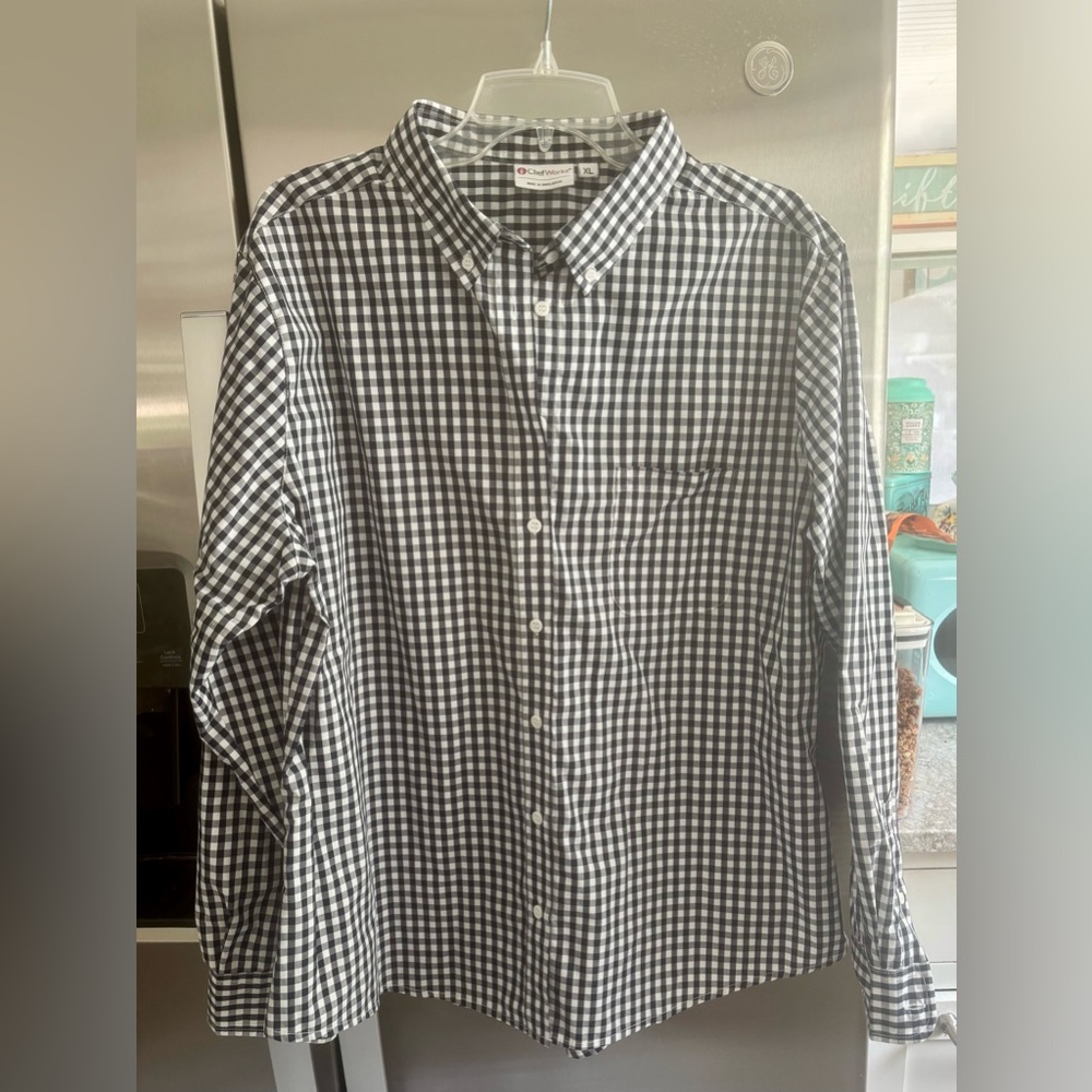Chef Works Black  and White Button Down Shirt